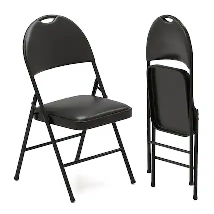 Front. Costway - Costway 2 PCS Folding Padded Party Chairs with Metal Frame PVC Leather Stackable Chairs - Black.