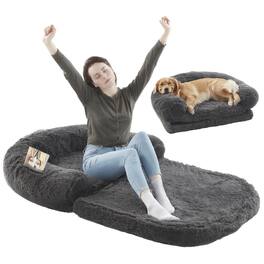 Mirfee - Extra Large Human Dog Bed 71x43 Inches, Orthopedic Foldable Plush Washable Pet Bed for People and Dogs - DarkGrey