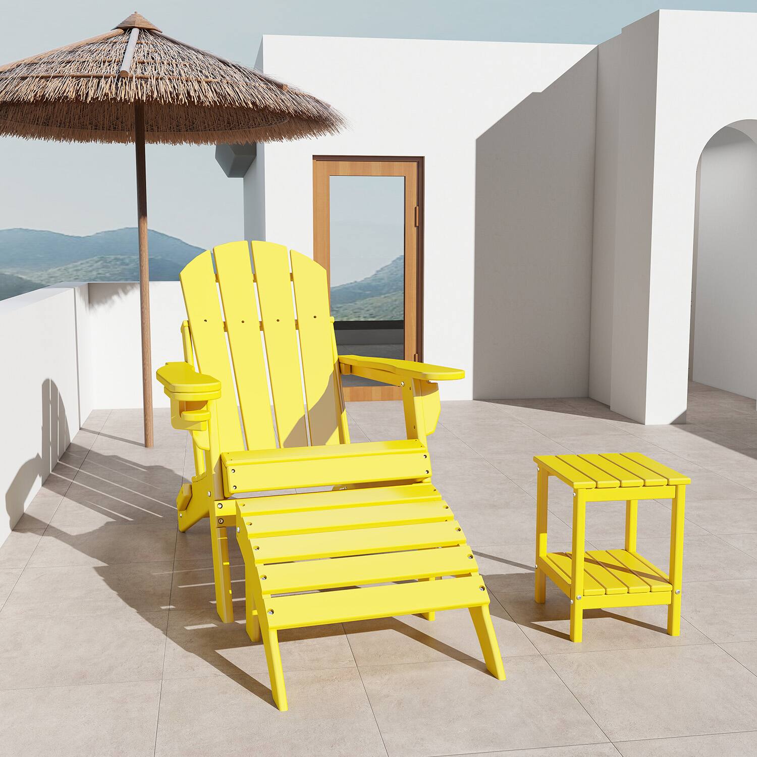 Alt View 1. FODINGHILL - HDPE Adirondack Ottoman, All weather Footrest for Patio & Garden - Yellow.