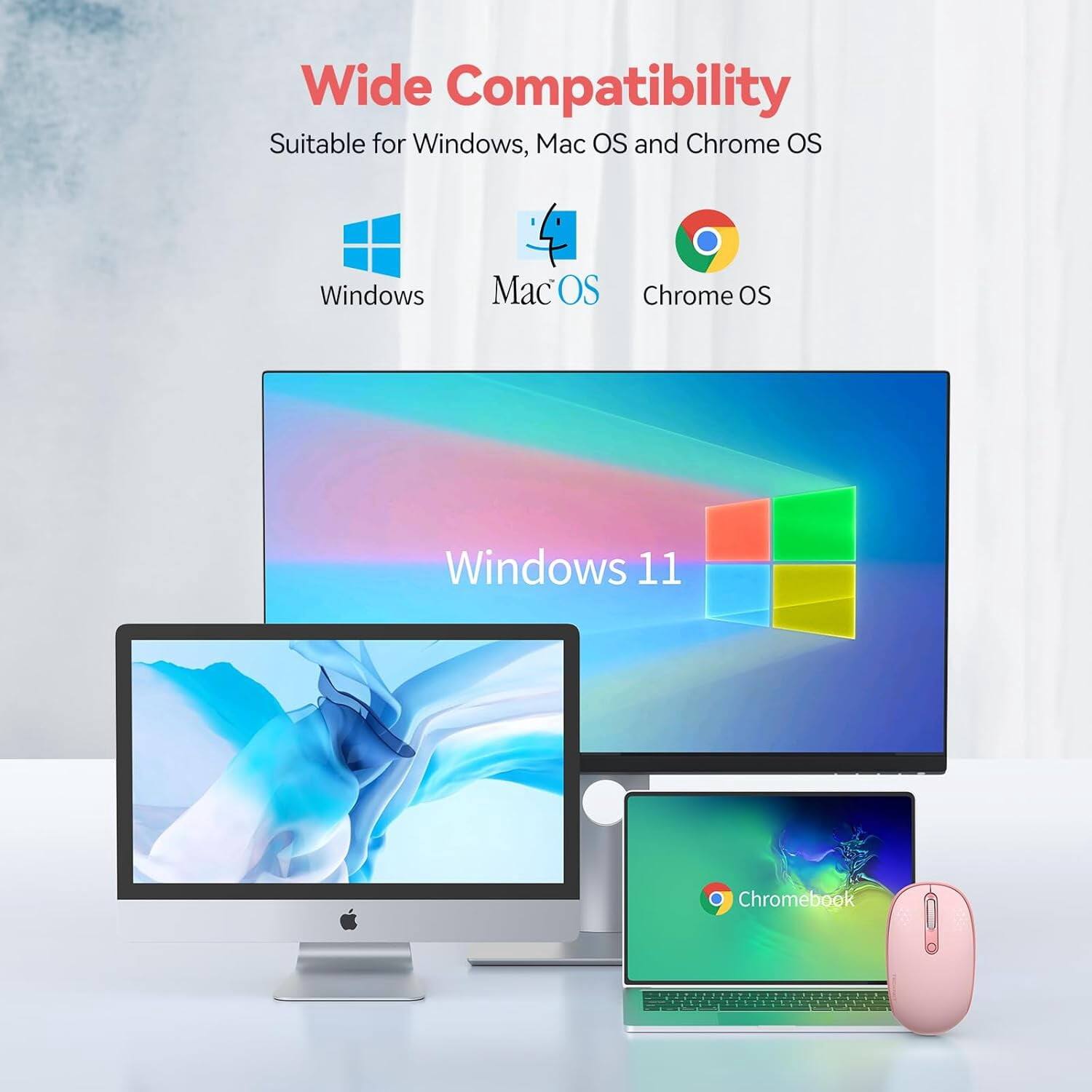 Wide Compatibility
Suitable for Windows, Mac OS and Chrome OS

Windows
Mac OS
Chrome OS
Windows 11
Chromebook