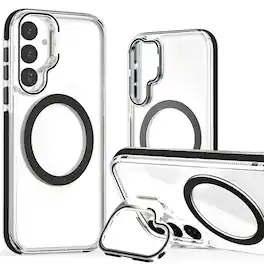 Equipd - Case for Galaxy S25 Plus / S24 Plus 6.7" MagSafe Compatible, Shockproof Transparent Hybrid Cover w/ Camera Bracket Stand - Black