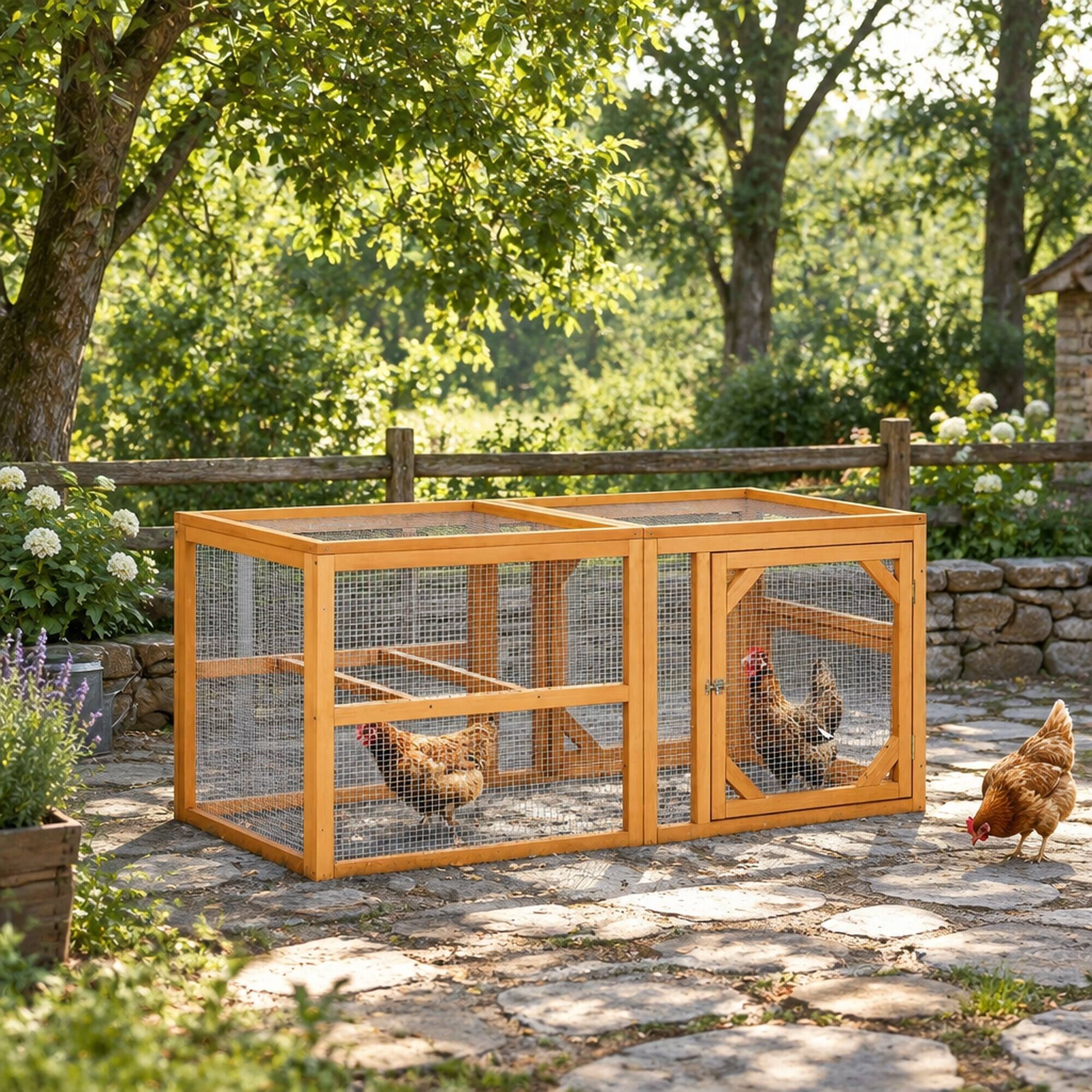 Angle. RYHNUYNE - 55 in Wooden Chicken Coop Expansion, Combinable Run, Climate-Safe Paint, Wire Fencing, 25 in H.