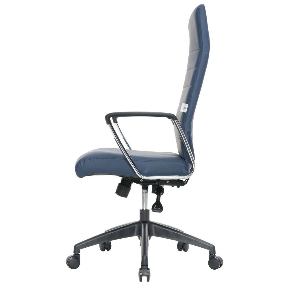 Alt View 8. LeisureMod - Hilton High-Back Adjustable Office Desk Chair Upholstered in Leather with Steel Frame, Swivel, and Ergonomic Support - Navy Blue.