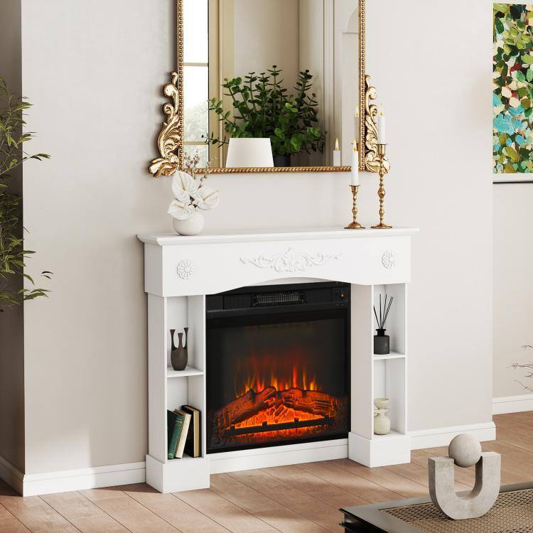 Alt View 7. PULUZ - Baroque Fireplace Mantel, Freestanding Fireplace Surround with Leg for Electric Fireplaces - White.