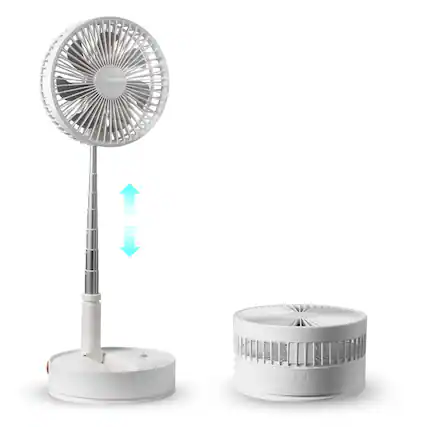Front. VEVOR - 8 Inch Foldable Oscillating Standing Fan with Remote Control, 4 Speed Portable Desk Quiet Fan, 7200mah Rechargeable USB - White.