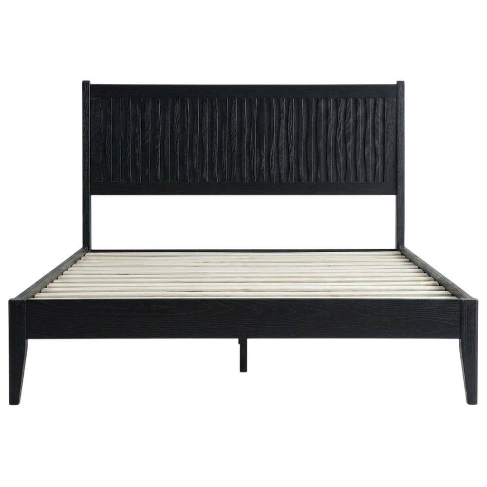 Left. FurniFact - Solid Wood Platform Bed - Ebony Oak.