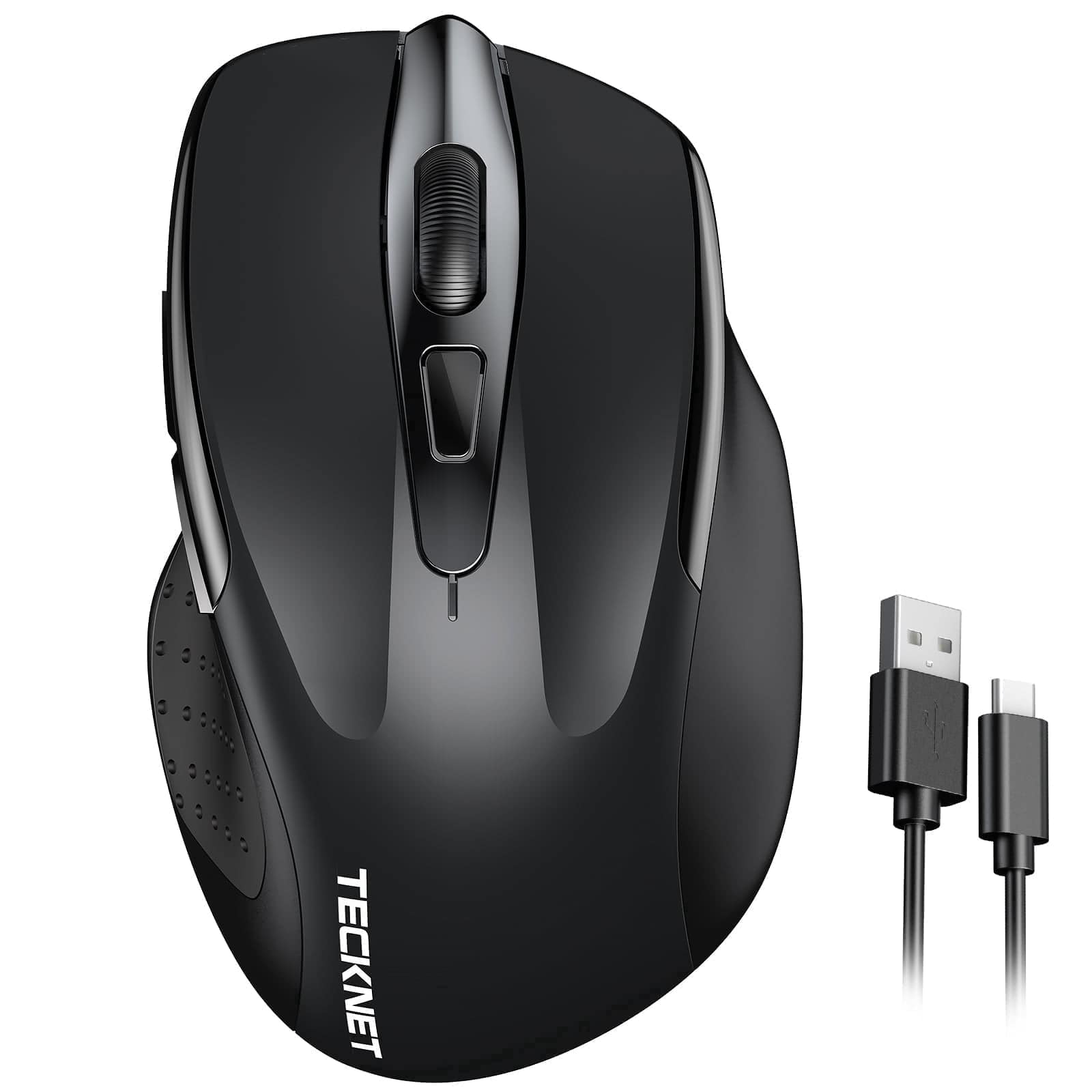 TECKNET - Wireless Mouse Rechargeable, 2.4G Computer Mice with USB-A Receiver - Wireless - Black
