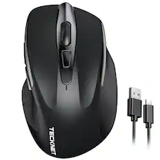 Front. TECKNET - TECKNET Wireless Mouse Rechargeable, 2.4G Computer Mice with USB-A Receiver - Black.