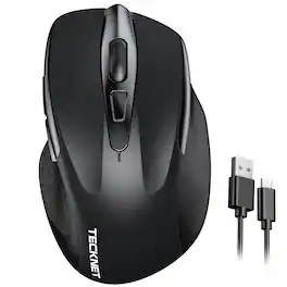 TECKNET - Wireless Mouse Rechargeable, 2.4G Computer Mice with USB-A Receiver - Wireless - Black