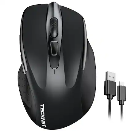 Front. TECKNET - TECKNET Wireless Mouse Rechargeable, 2.4G Computer Mice with USB-A Receiver - Black.