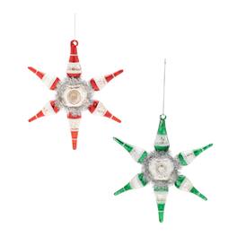 BreeBe - Vintage-Inspired Reflector Snowflake Ornaments – Set of 4 - Silver, Red, Green