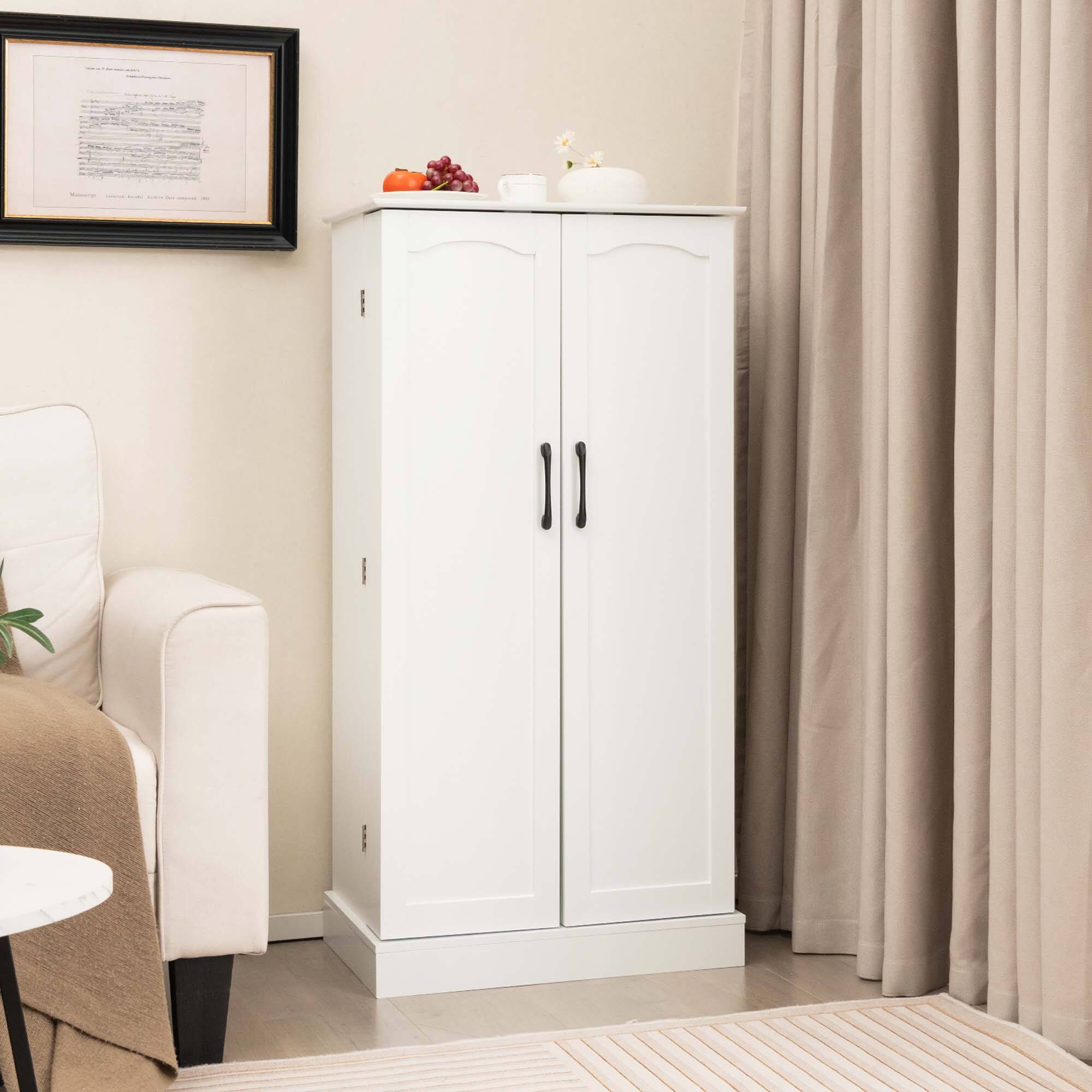 Alt View 8. Costway - 47.5" kitchen Pantry Cabinet with Doors Adjustable Shelves Anti-toppling Devices - White.