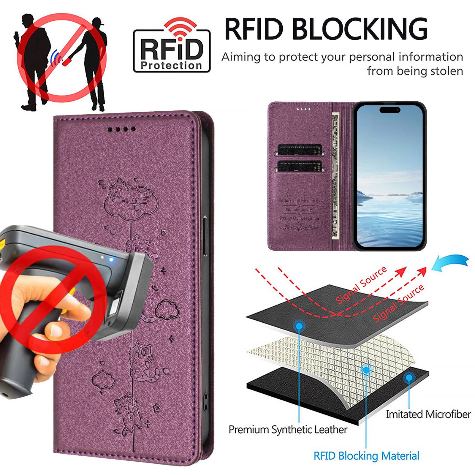 RFID BLOCKING  
Aiming to protect your personal information from being stolen  

RFID Protection  

Premium Synthetic Leather  
Imitated Microfiber  
RFID Blocking Material