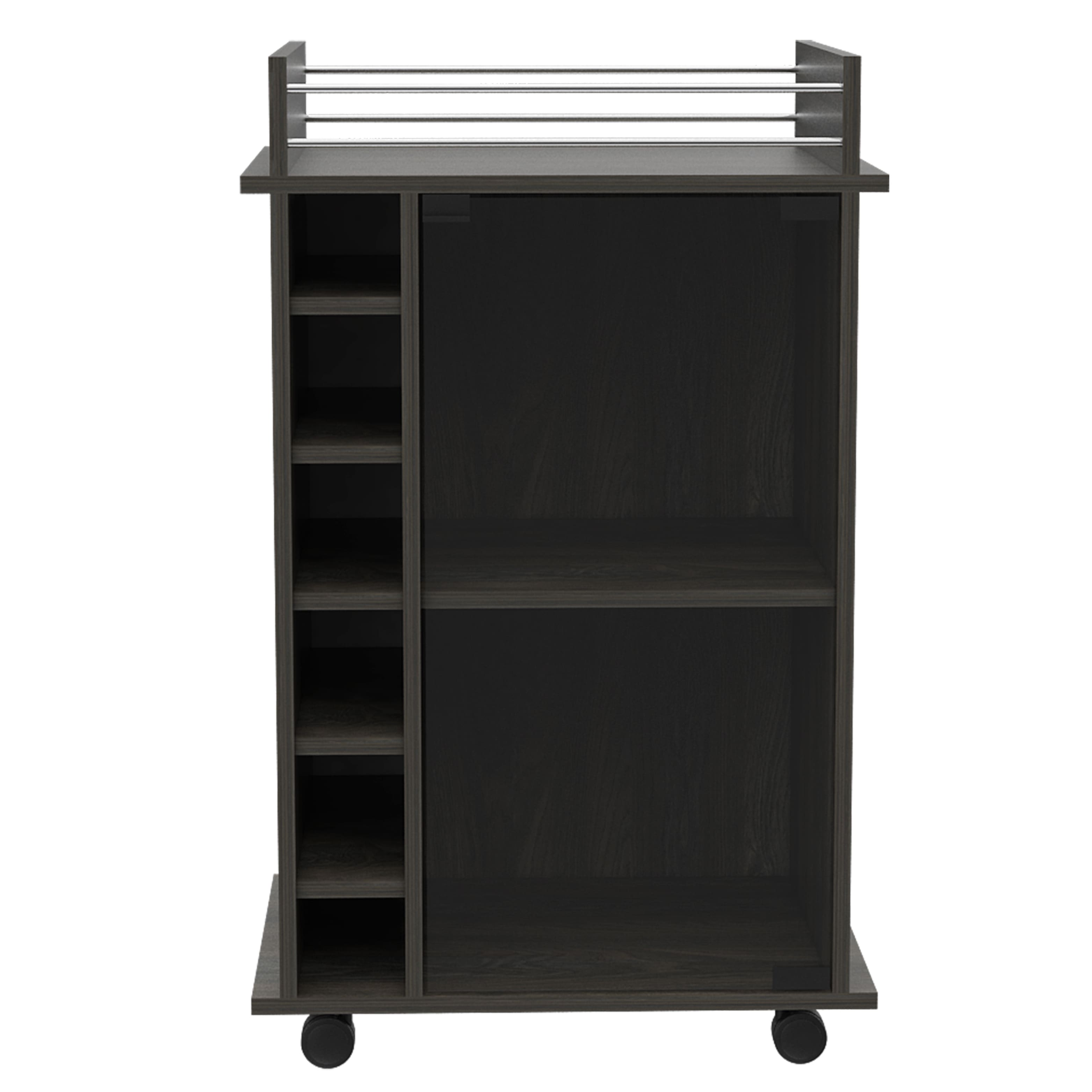 TuHome - Dukat Bar Cart,Two Shelves, Six Built-In Wine Rack, Four Casters - Espresso