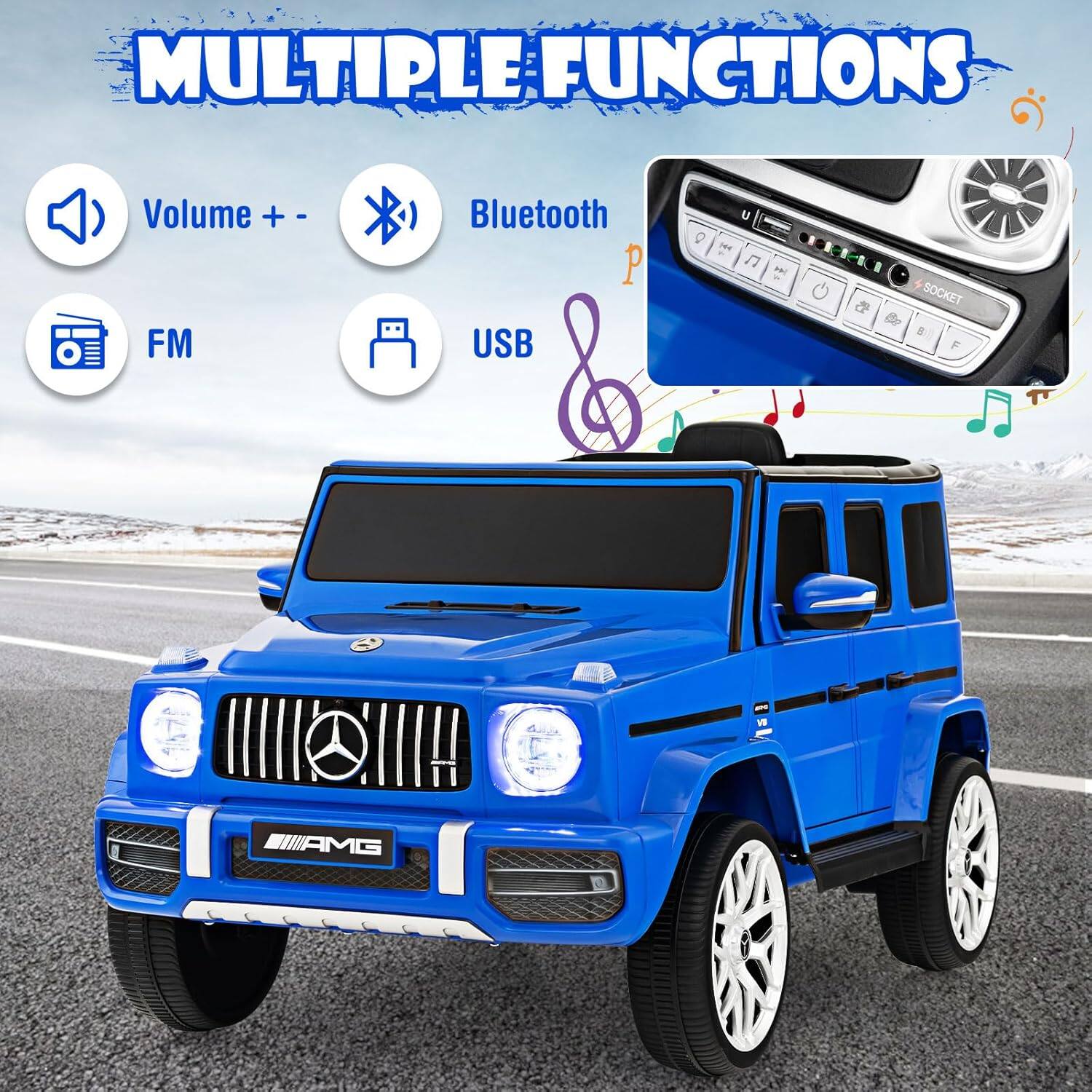 MULTIPLE FUNCTIONS

- Volume + -
- Bluetooth
- FM
- USB