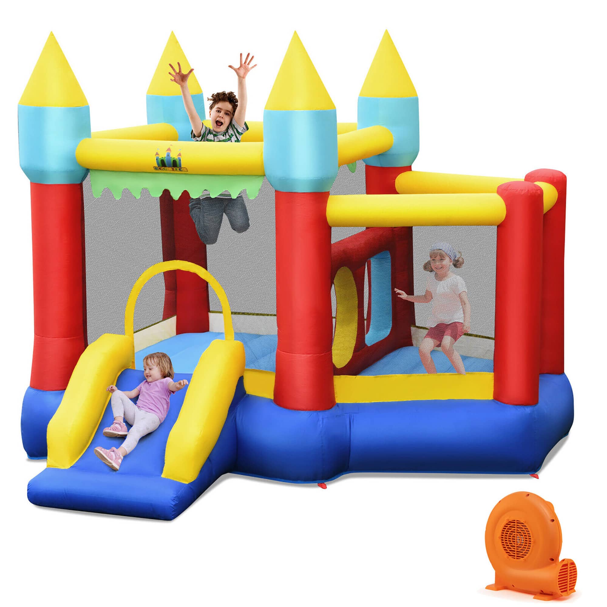 Gymax - Inflatable Bounce House Slide Jumping Castle w/ Tunnels Ball Pit & 550W Blower - Blue,Red,Yellow,Green
