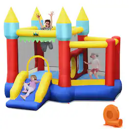 Gymax - Inflatable Bounce House Slide Jumping Castle w/ Tunnels Ball Pit & 550W Blower - Blue,Red,Yellow,Green