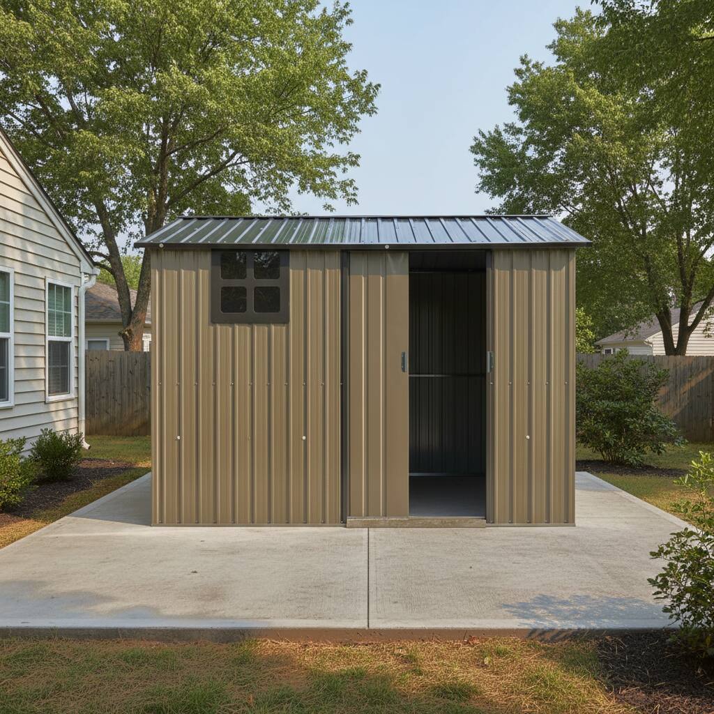 Angle. Anysun - 8x6 FT Weatherproof Galvanized Steel Outdoor Storage Shed with Sliding Door, Window & Vents - Brown.