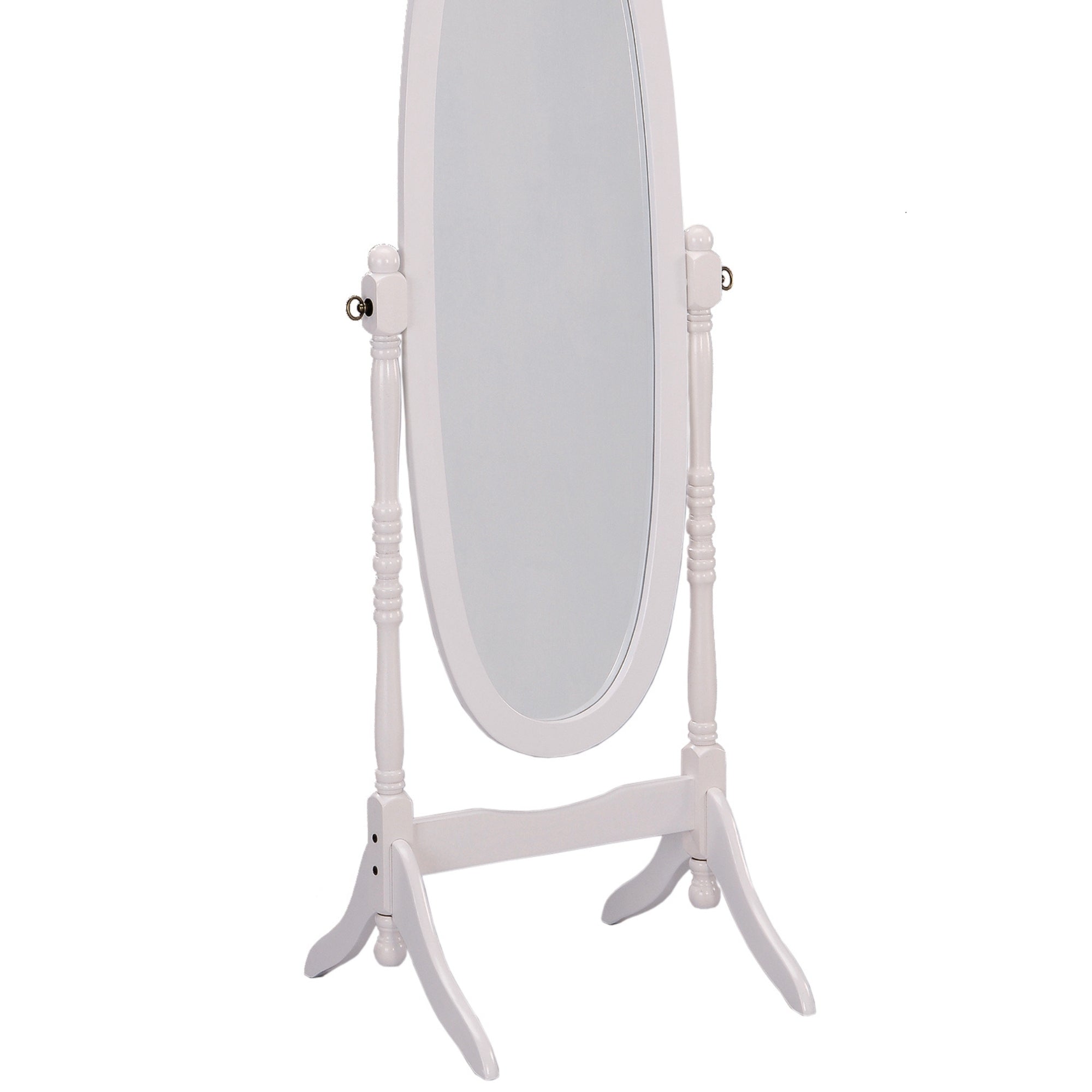 Back. BreeBe - 59.25' Tall Standing Wooden Floor Mirror with White finish, Oval Shape - White.
