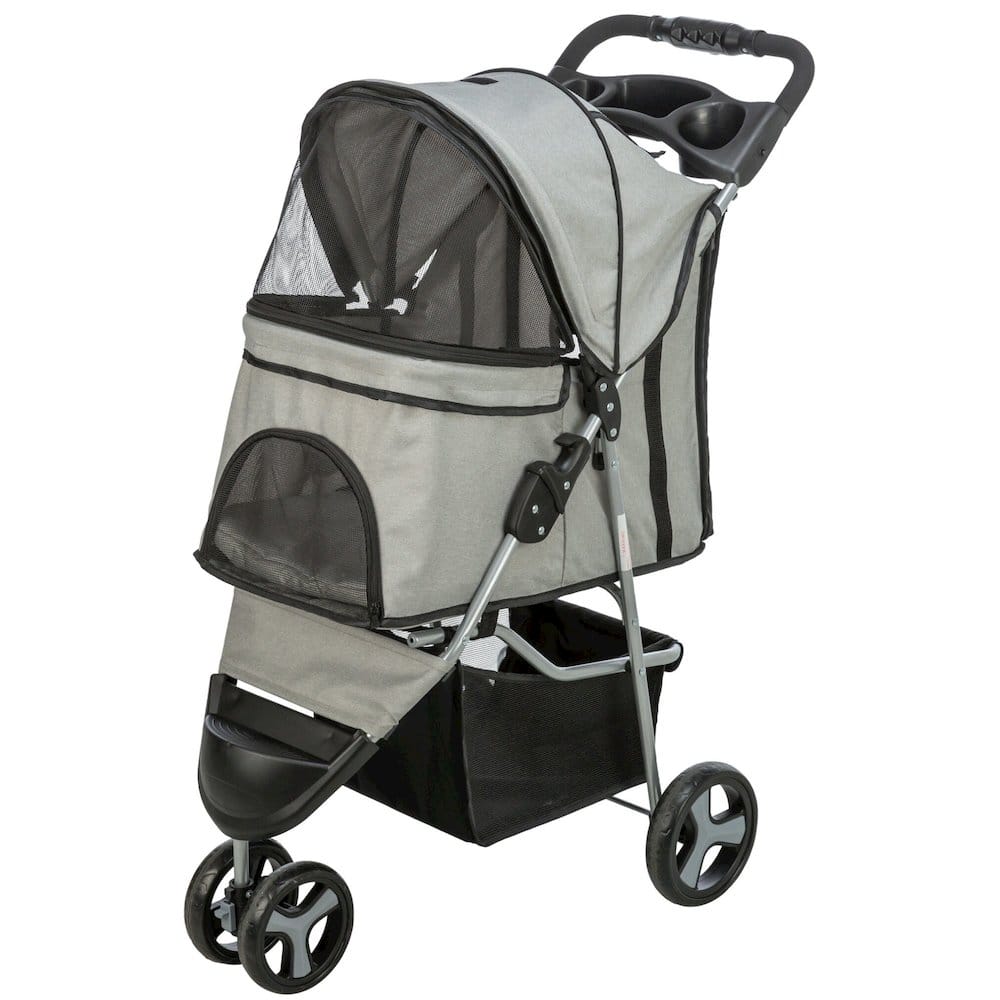 TRIXIE - 3-Wheeled Foldable Dog & Cat Stroller with Canopy and Storage Compartments - Gray