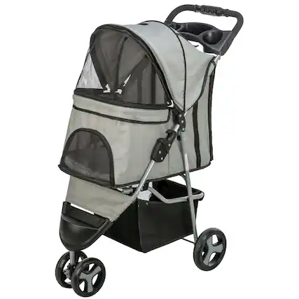 Front. TRIXIE - 3-Wheeled Foldable Dog & Cat Stroller with Canopy and Storage Compartments - Gray.