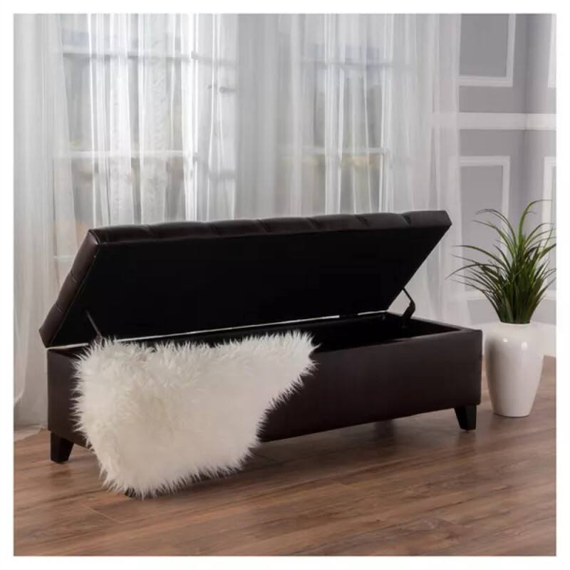 Alt View 2. HTUTWOO - Ottoman Bench with Storage - PU Surface, Rubber Wood Legs, 300 lbs Capacity, MDF/Pine/Plywood Construction - Dark Brown.
