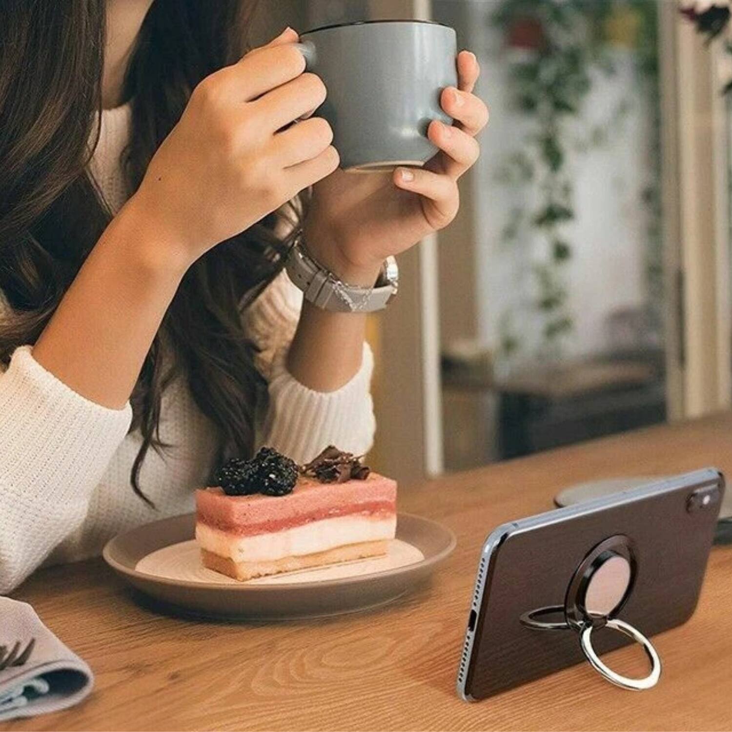 Back. Stock Preferred - Finger Ring Holder Stand Grip 360° Rotating Blue - Blue.