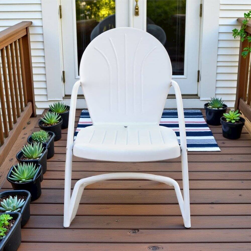 Alt View 2. Outdoor Escape - White Metal Patio Chair with Gloss Finish – Decorative Retro Style - White Gloss.