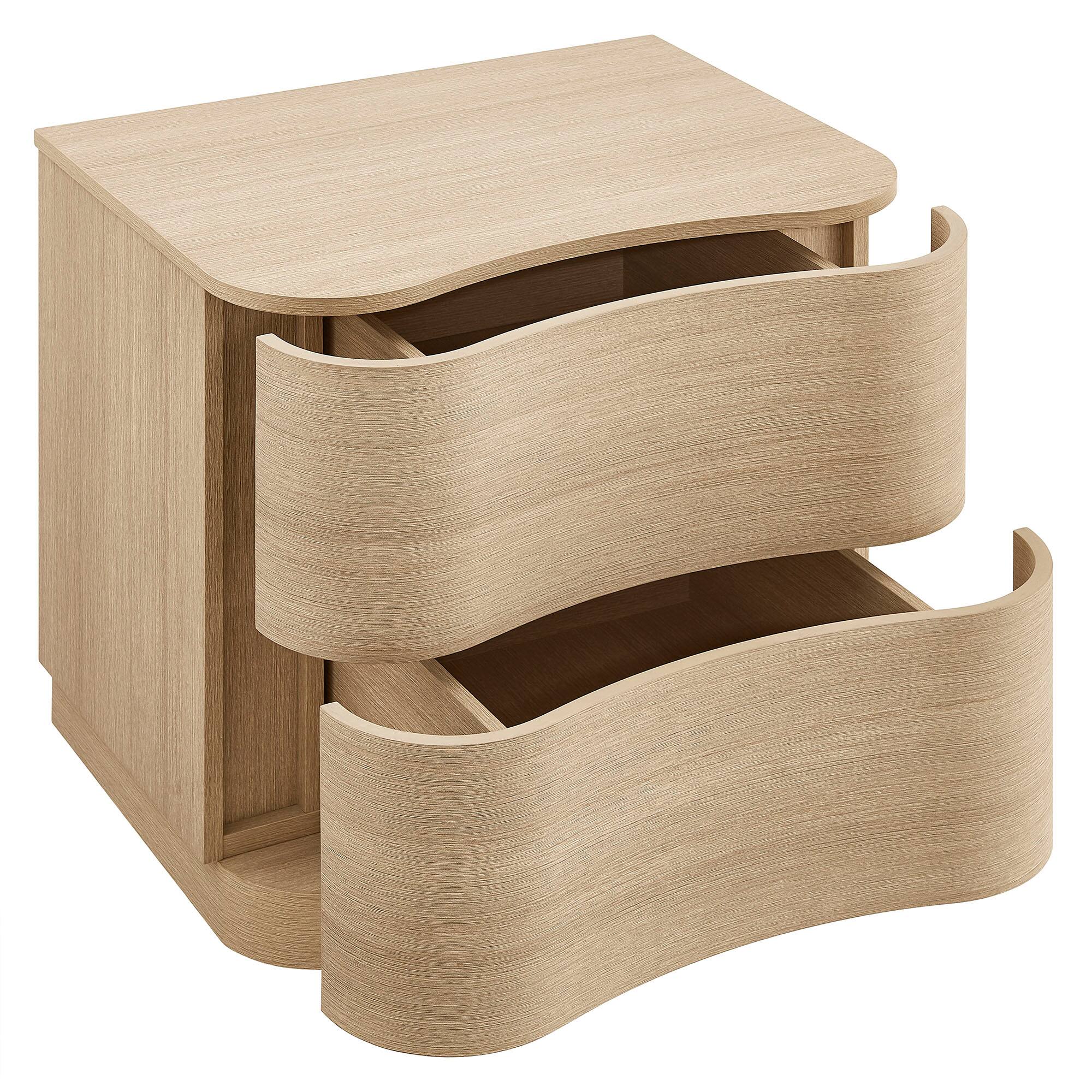 Alt View 2. Modway - Mirae 2-Drawer Curved Nightstand by Modway - Brushed Light Oak.