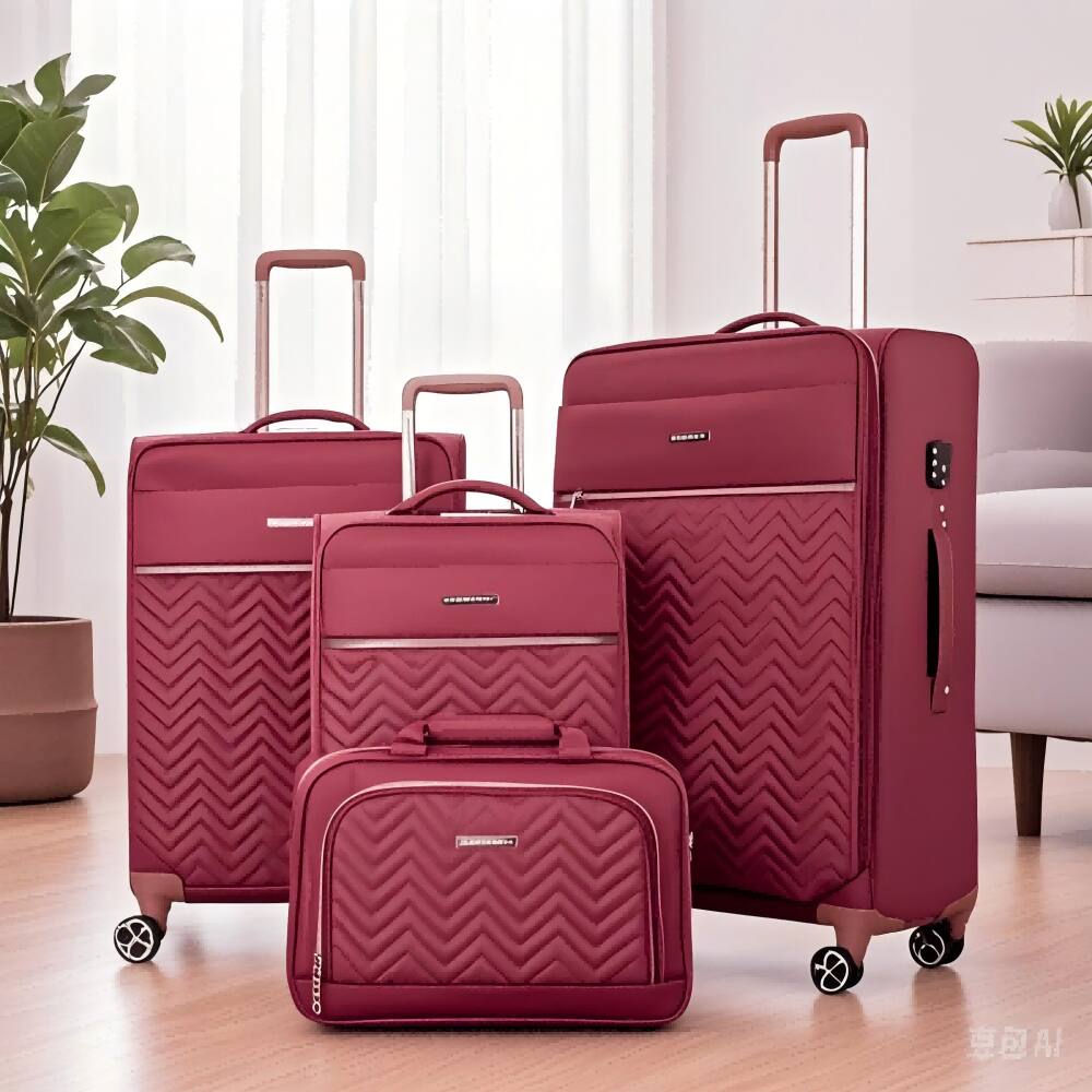 Angle. BreeBe - Lightweight Durable Softshell Suitcase Spinner Wheels Terylene Luggage Set 4-Piece (16/20/24/28) - Wine Red.