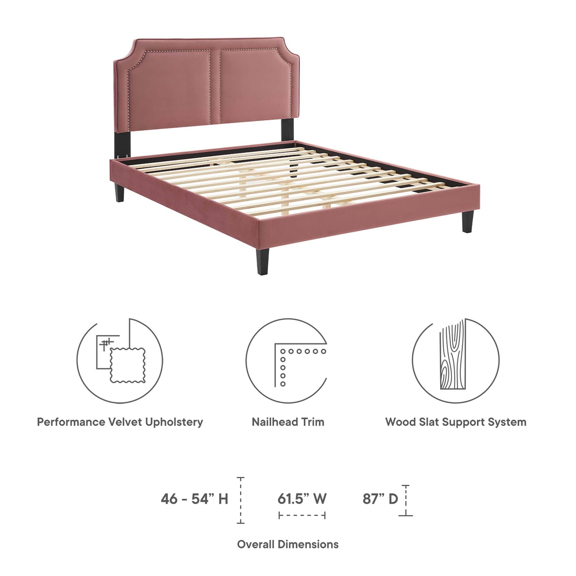 Performance Velvet Upholstery  
Nailhead Trim  
Wood Slat Support System  

Overall Dimensions:  
46 - 54" H  
61.5" W  
87" D