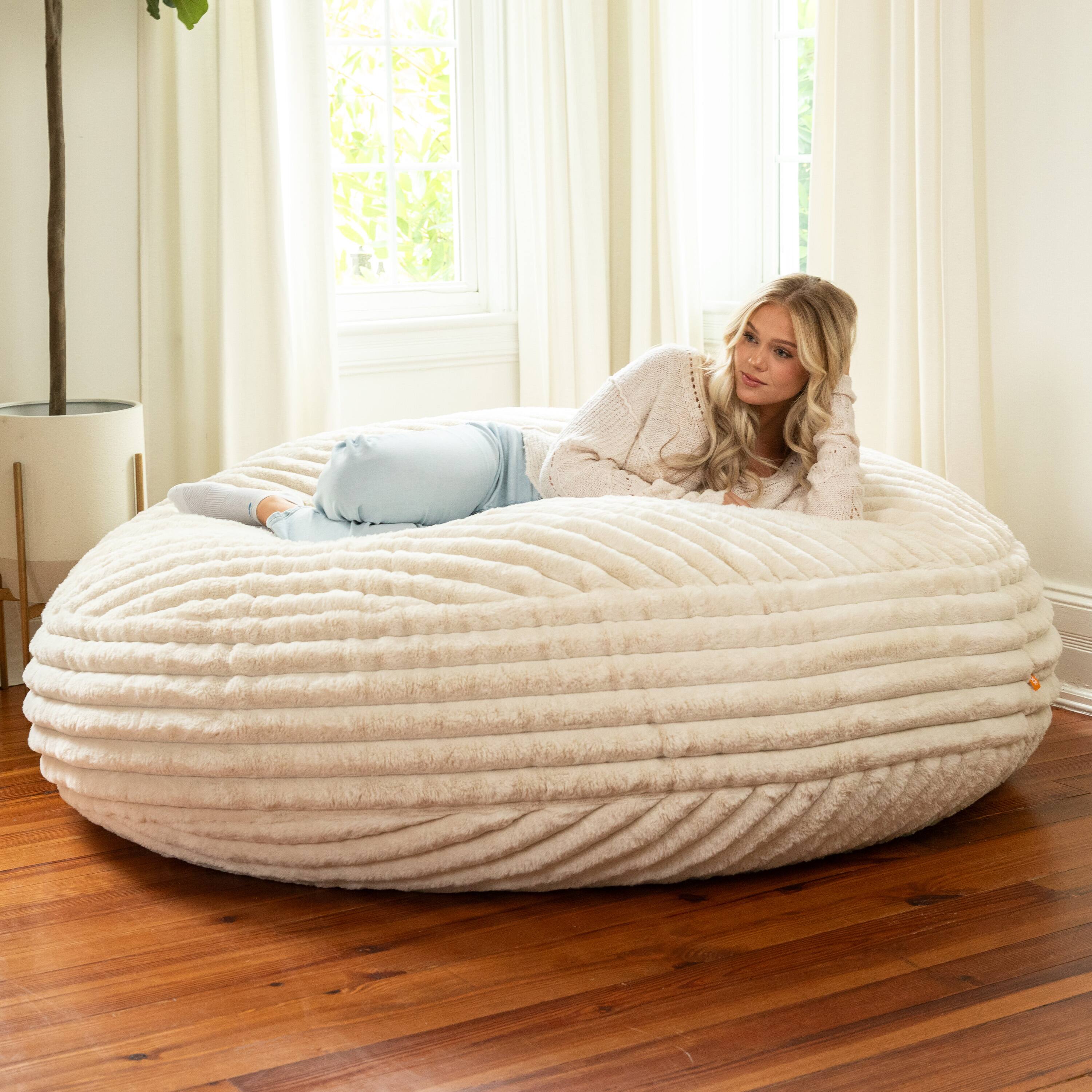 Left. Jaxx - Jaxx 6 Foot Cocoon 2-in-1 Large Bean Bag Chair for Adults,Mondo Ivory - Mondo Ivory Faux Fur.