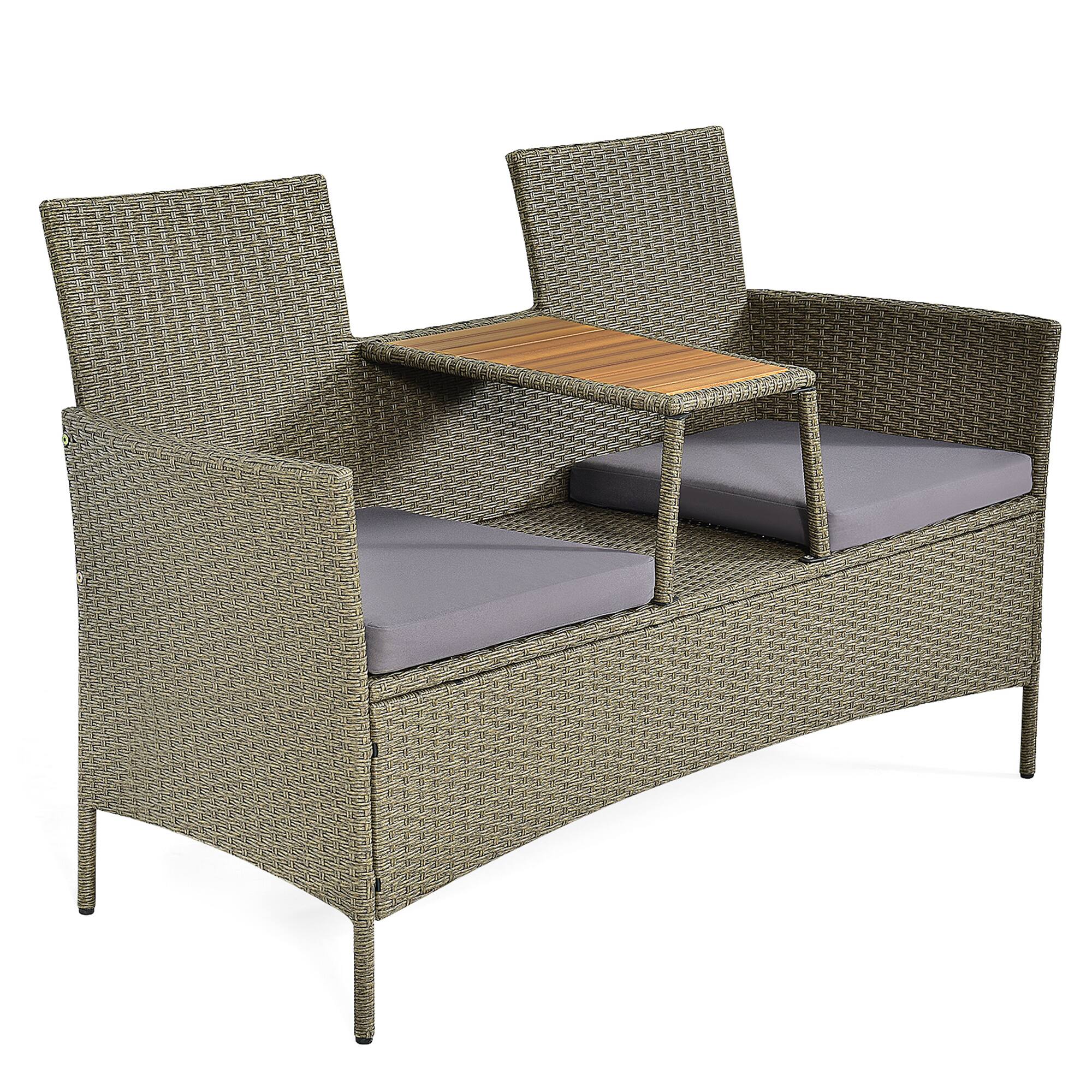 Alt View 4. Gymax - Gymax Patio Rattan Loveseat Outdoor 2-Person Conversation Set w/ Built-in Table - as pic.