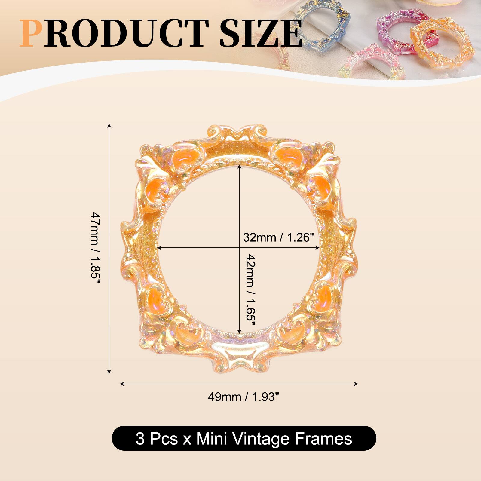 PRODUCT SIZE

42.50 47mm / 1.85"  
32mm / 1.26"  
42mm / 1.65"  
49mm / 1.93"  

3 Pcs x Mini Vintage Frames