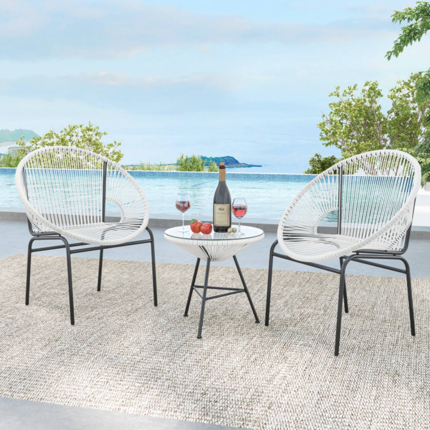 Mondawe - 28.5 x 26 x 32.5 IN Freestanding Acapulco Bistro Set with Glass Table 3-Piece - White