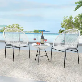 Mondawe - 28.5 x 26 x 32.5 IN Freestanding Acapulco Bistro Set with Glass Table 3-Piece - White