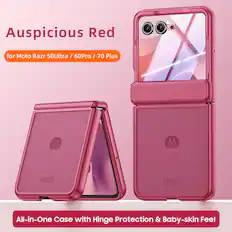 Auspicious Red for Moto Razr 50Ultra / 60Pro / 70 Plus MA M rozr rozr All-in-One Case with Hinge Protection & Baby-skin Feel