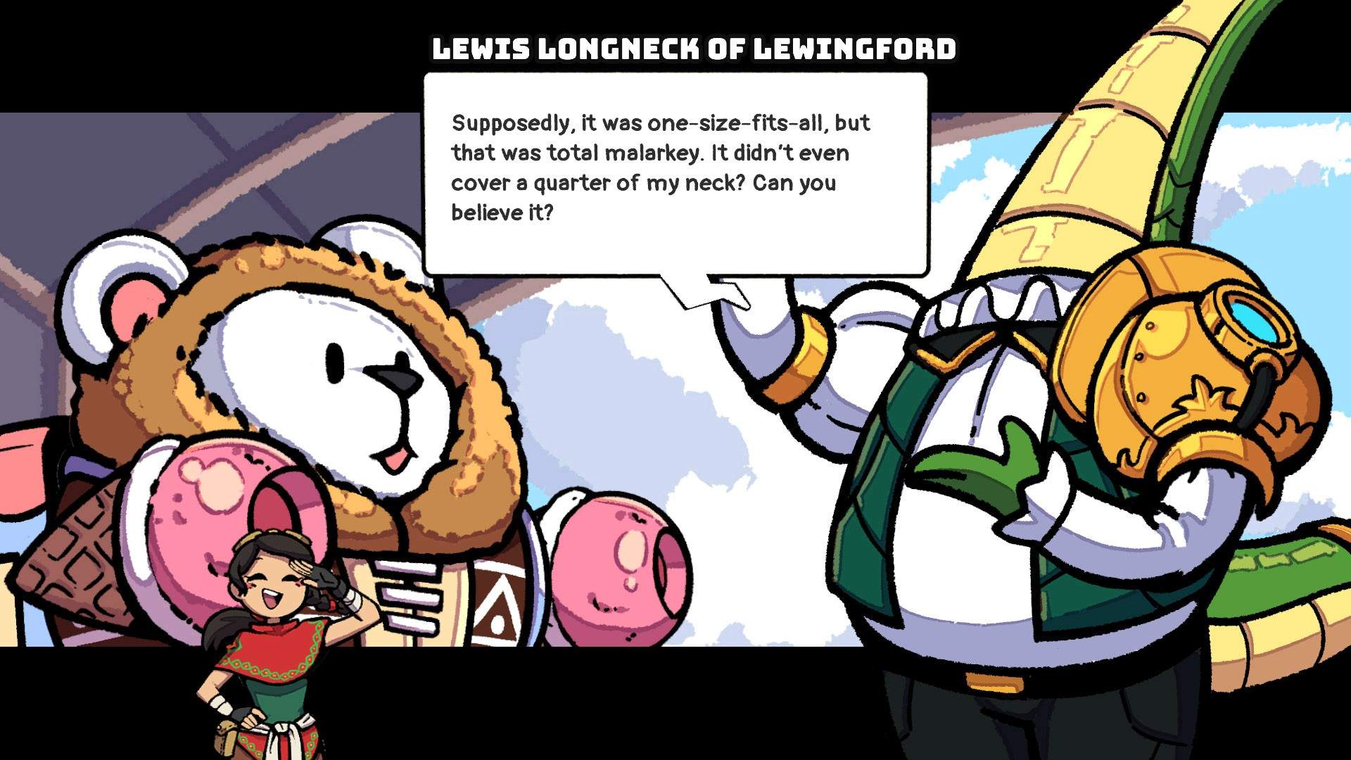 LEWIS LONGNECK OF LEWINGFORD

Supposedly, it was one-size-fits-all, but that was total malarkey. It didn't even cover a quarter of my neck? Can you believe it?