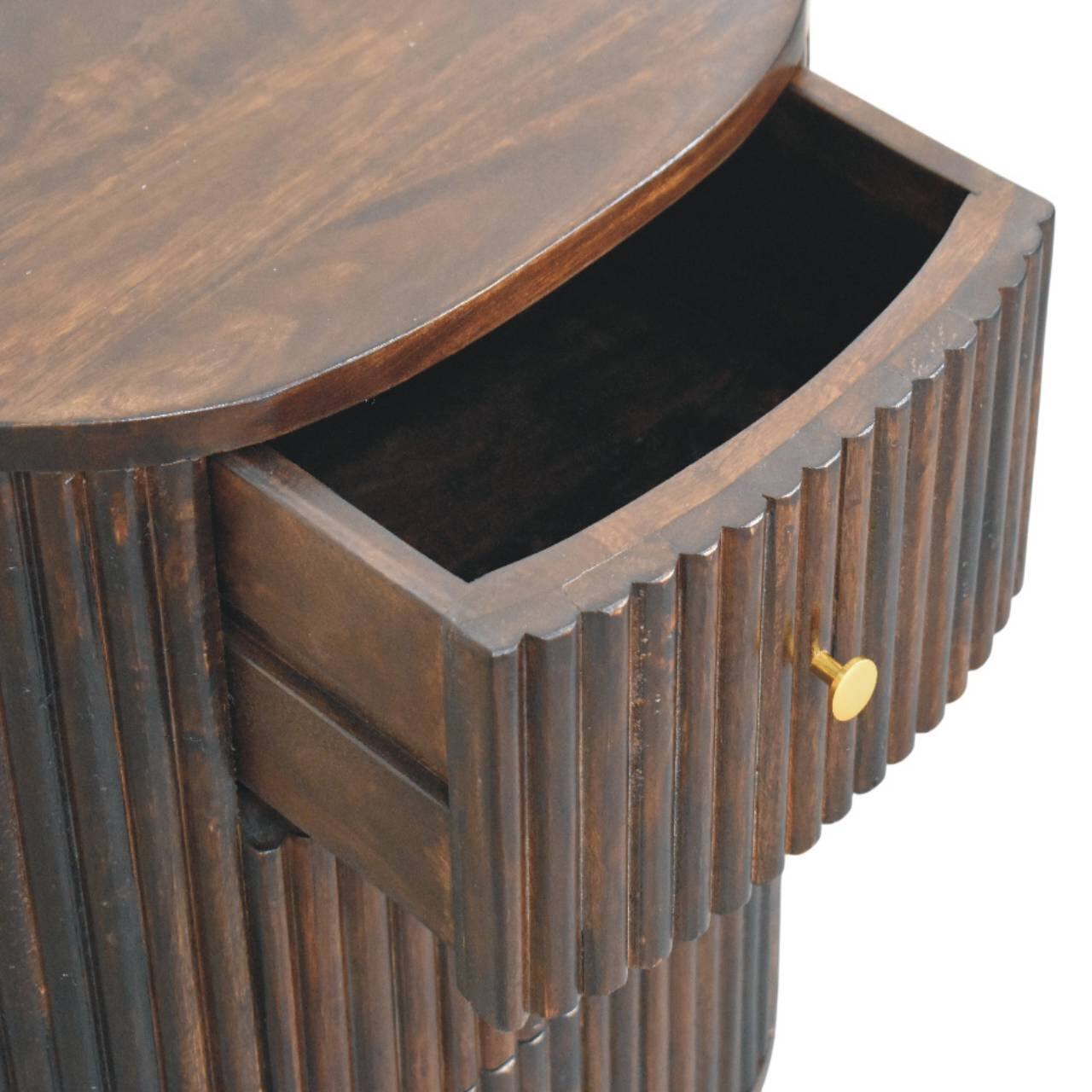 Alt View 6. Artisan Furniture - Artisan Furniture Solid Wood Curved Fluted 3-Drawer Bedside - Brown.