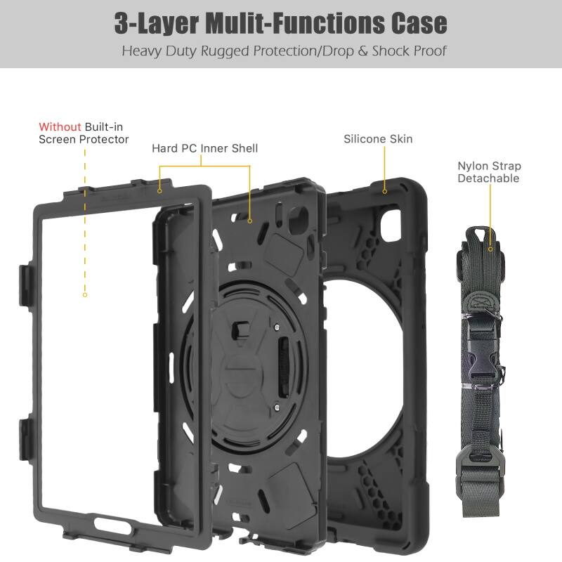 3-Layer Mulit-Functions Case Heavy Duty Rugged Protection/Drop & Shock Proof
Without Built-in Screen Protector
Hard PC Inner Shell
Silicone Skin
Nylon Strap Detachable