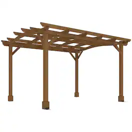 Outsunny - 10' x 12' Outdoor Pergola with Arched Roof, Wood Gazebo Grape Trellis with Stable Structure, Concrete Anchors - Brown