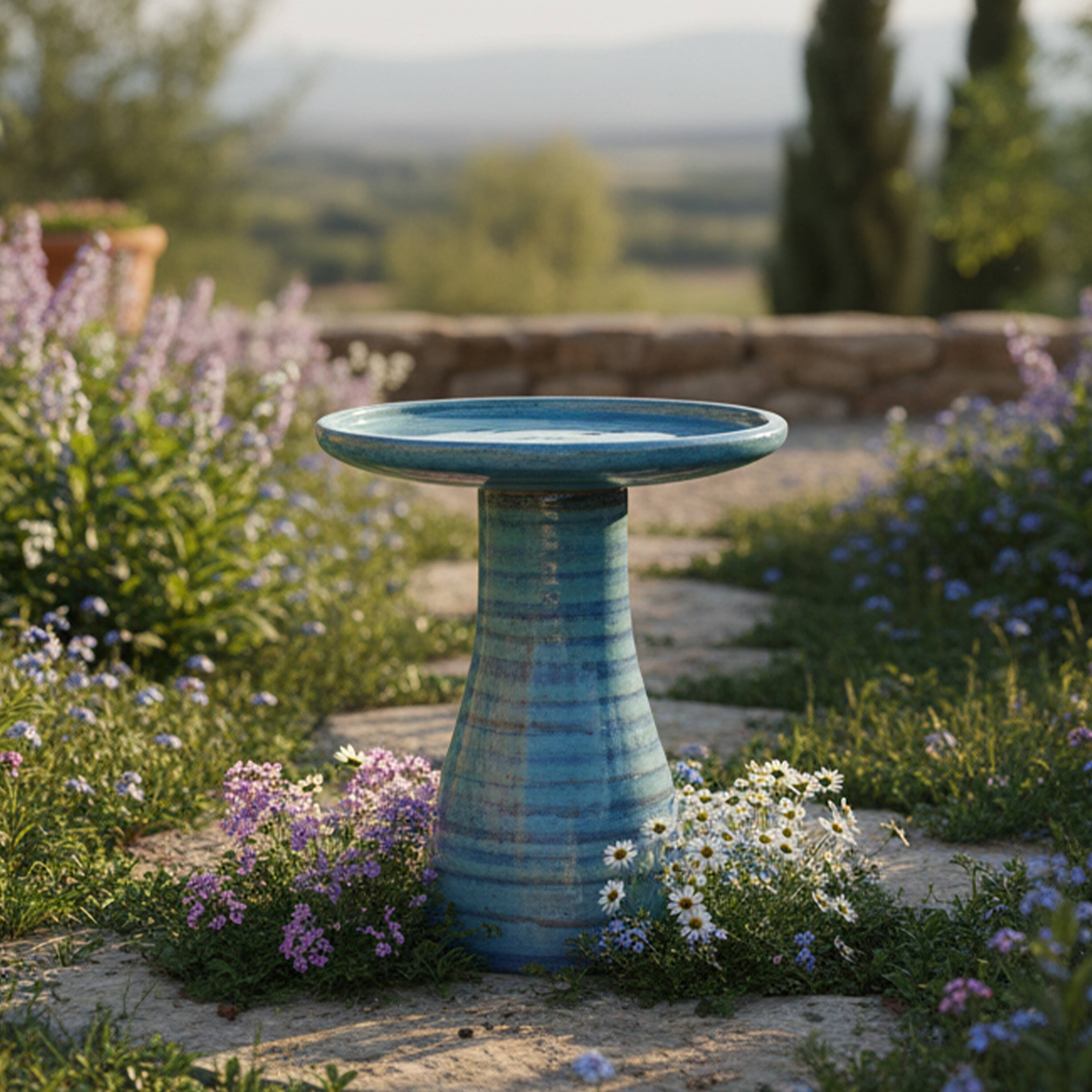 Alt View 8. Sunnydaze - Elegant Glazed Ceramic Bird Bath - 21 in - Cloud Swirl.
