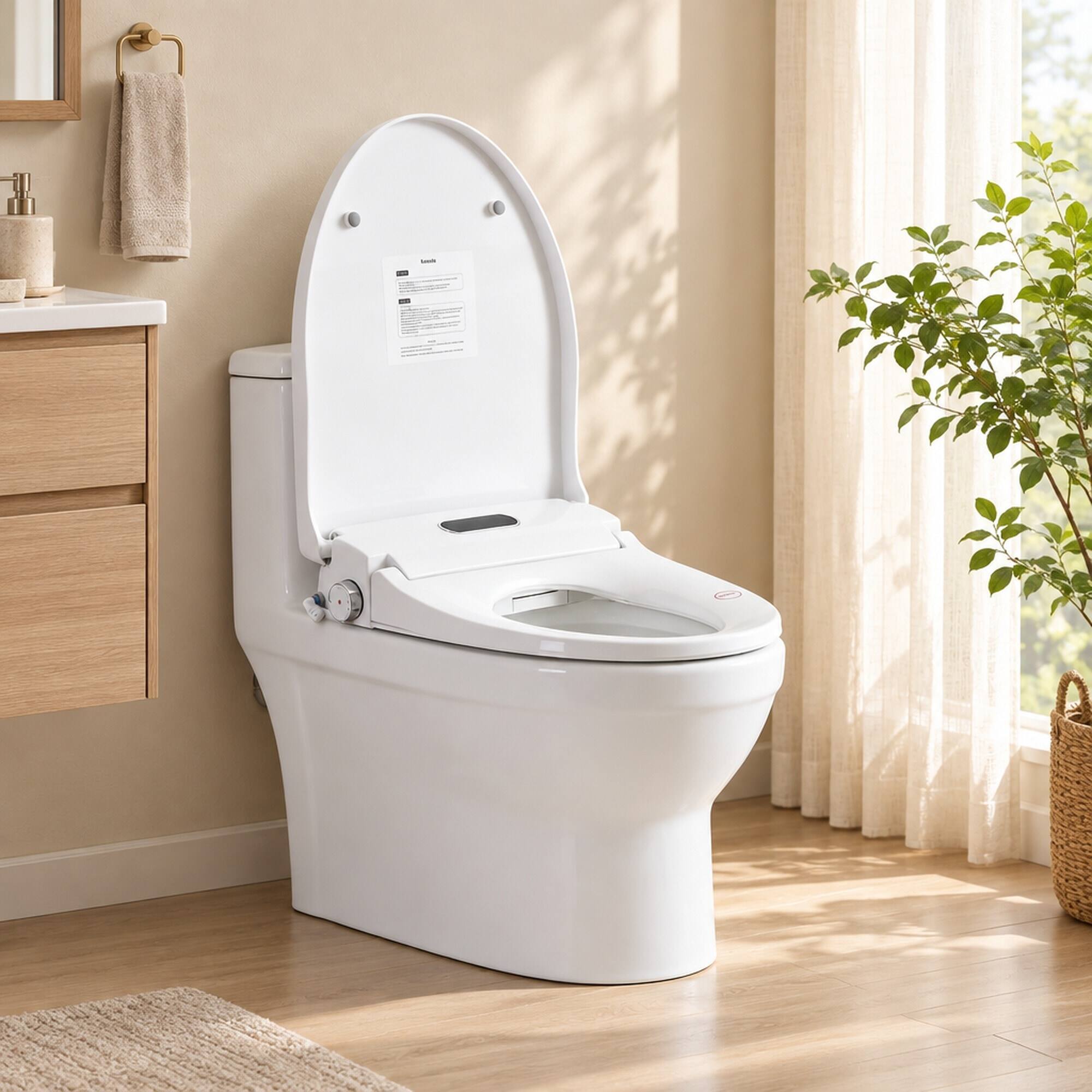 Alt View 2. RYHNUYNE - Smart Bidet Toilet Seat, Side Knob Heated Seat Water Temperature and Pressure Adjustment Automatic Nozzle Cleaning - White.