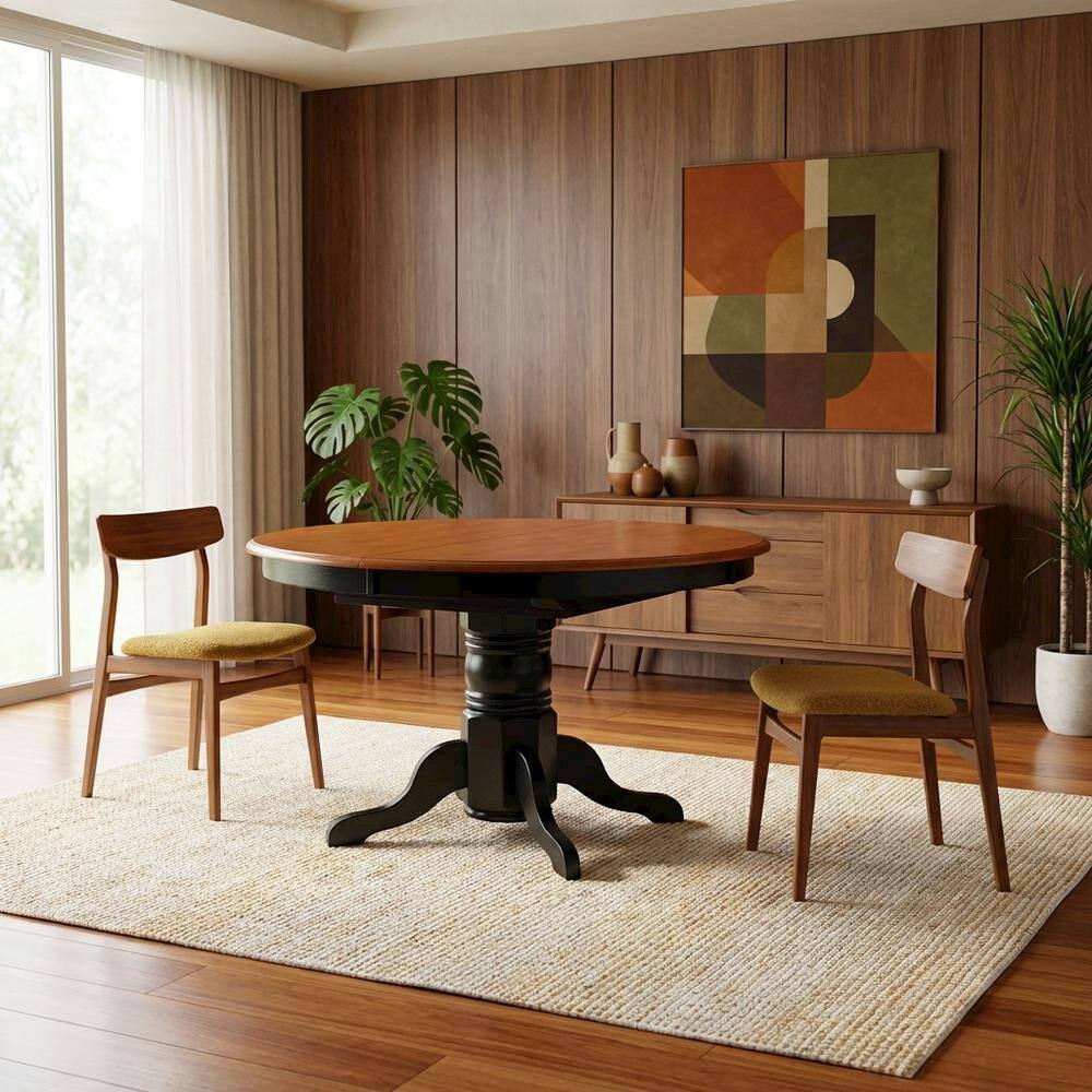 Alt View 2. FurniFact - Black Oval Pedestal Table - Black And Cherry.