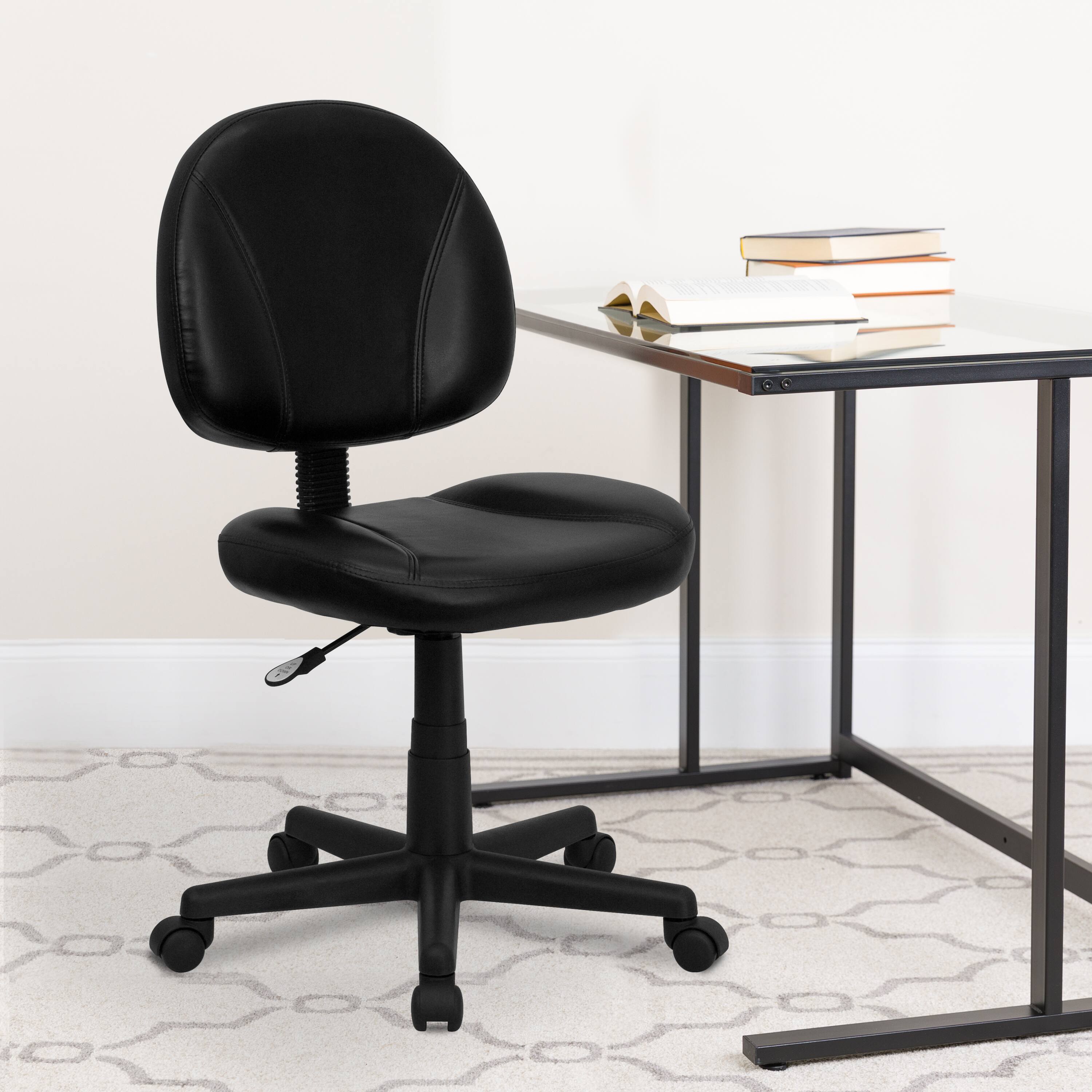Alt View 1. Emma + Oliver - Mid-Back Leather Swivel Ergonomic Task Office Chair with Back Depth Adjustment - Black.