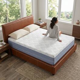 FED Fitness - 10 Inch Queen Size Mattress High Density Sponge Medium Firm Comfortable Bed Mattress - White/Blue
