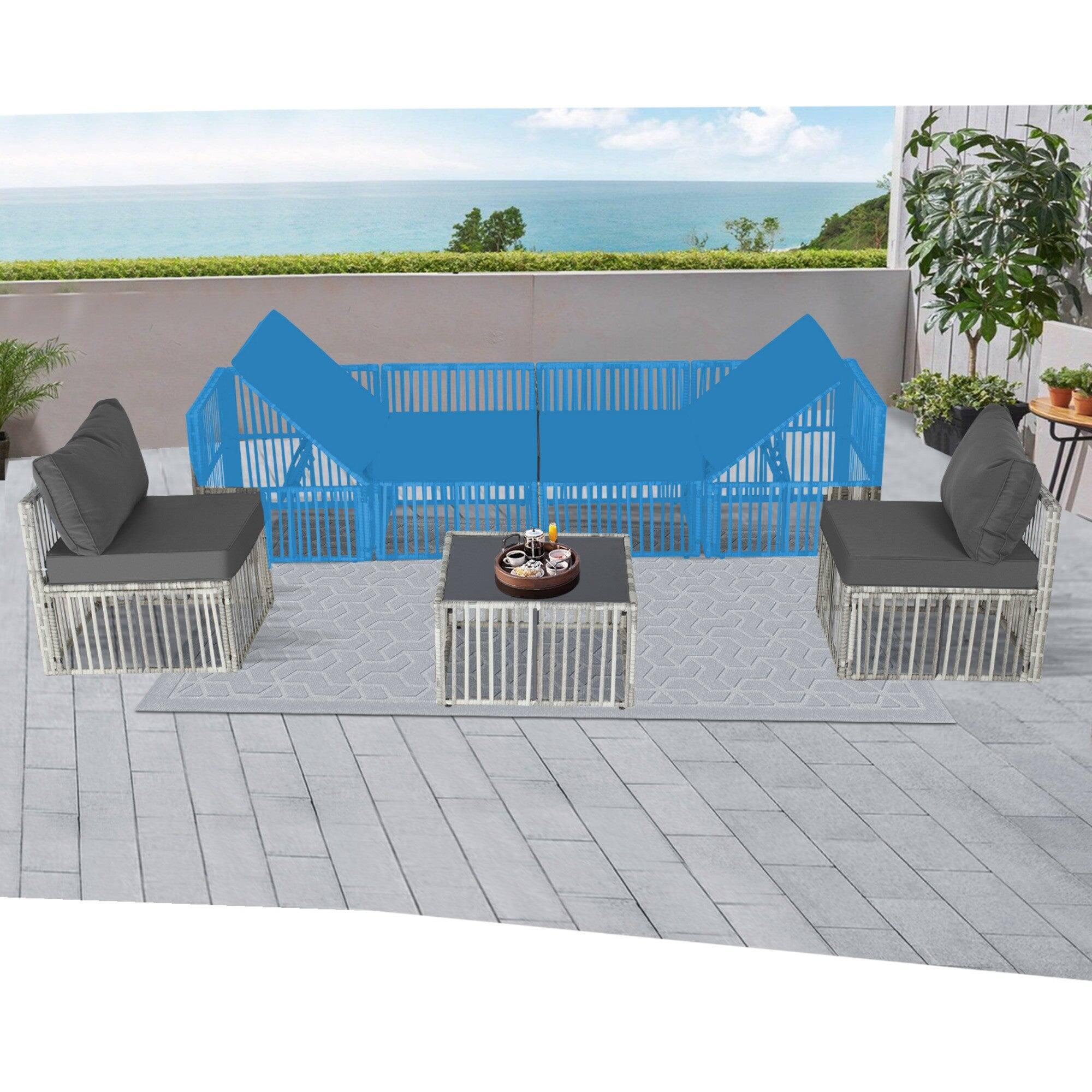 Alt View 2. Boyel Living - 7 Piece Modular PE Rattan Patio Sectional Set Gray with Coffee Table - Gray.