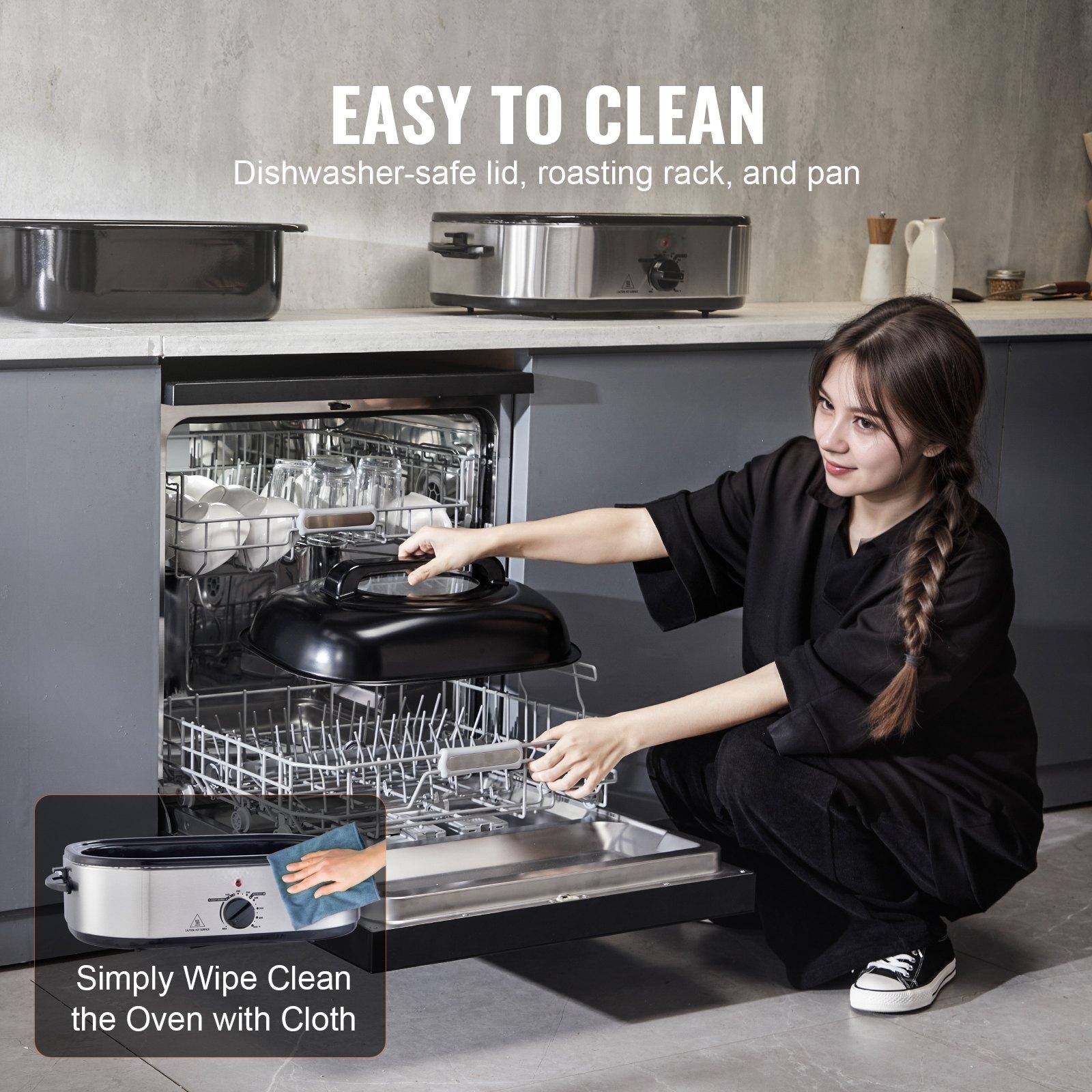 EASY TO CLEAN  
Dishwasher-safe lid, roasting rack, and pan  

Simply Wipe Clean the Oven with Cloth