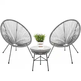 Best Choice Products - 3-Piece All-Weather Patio Acapulco Bistro Furniture Set w/ Rope, Glass Top Table - Gray