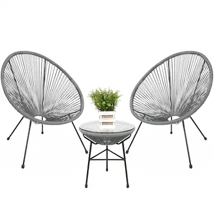 Front. Best Choice Products - Best Choice Products 3-Piece All-Weather Patio Acapulco Bistro Furniture Set w/ Rope, Glass Top Table - Gray - Gray.